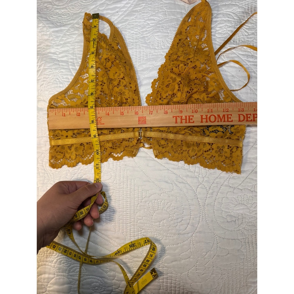 BootayBag Lace Bralette Womens Large Gold Mustard Yellow Front Hook Lace Up‎